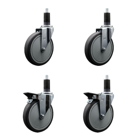 Service Caster 6'' Thermoplastic Rubber Wheel Swivel 1-1/4'' Expanding Stem Caster Set 2 Brakes, 4PK SCC-EX20S614-TPRB-2-PLB-2-114